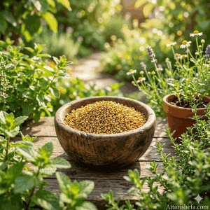 دانه شنبلیله اصل در ظرف چوبی عطاری شفا